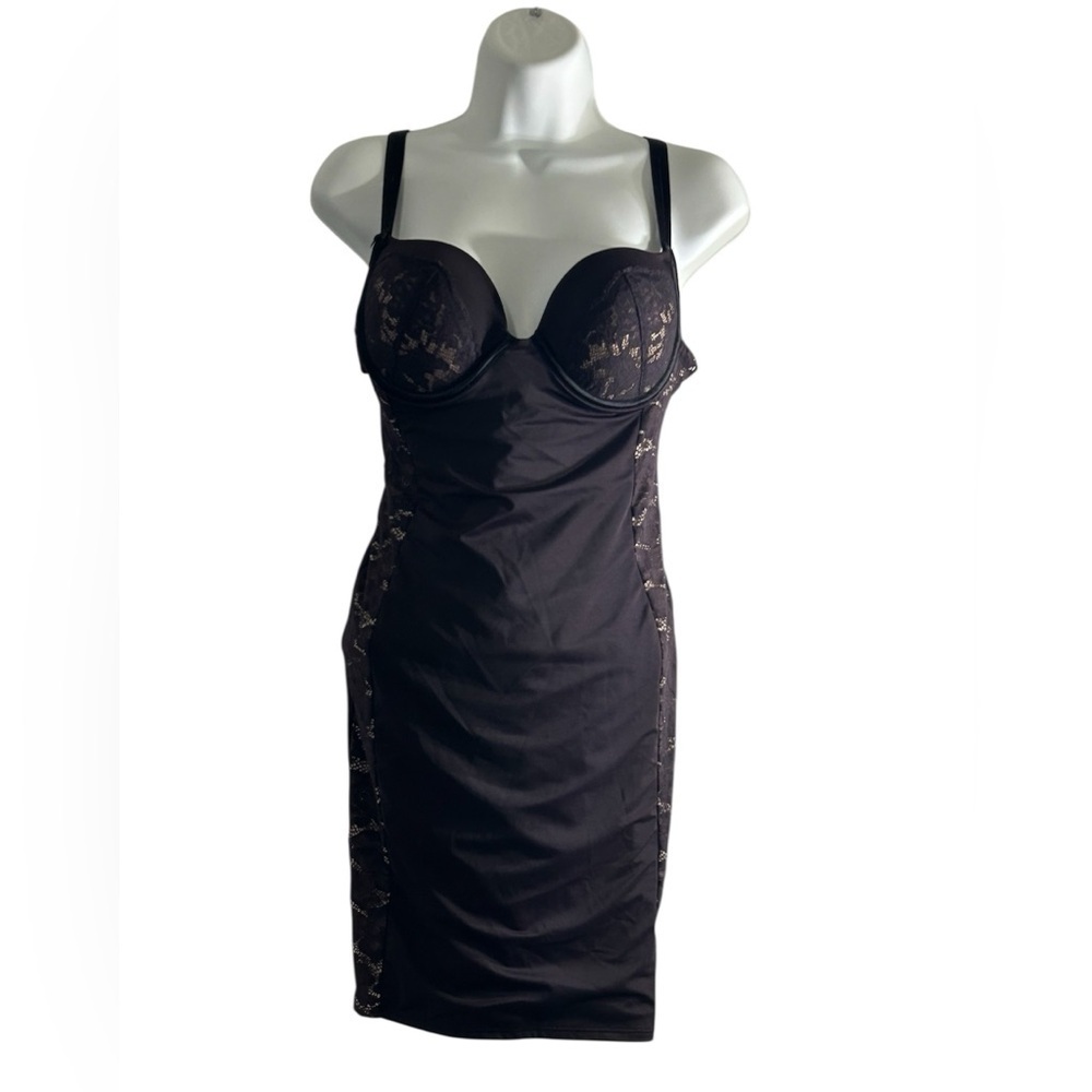 Maidenform Elegant Black Lace Slip Dress with Built in bra, 36B